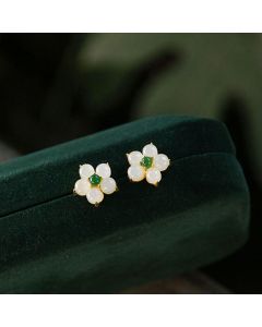 FREE Today: Release Negativity White Jade Flower Blessing Stud Earrings - Yellow Chalcedony Earring
