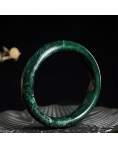 FREE Today: Self-confidence and Protection Nanyang Black-Green Jade Cuff Bangle Bracelet - 62mm