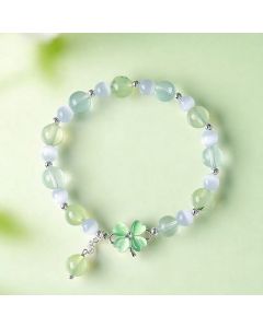 Buddha Stones Prehnite Rose Quartz Blue Chalcedony Lucky Clover Love Bracelet - Prehnite Fluorite (Wrist Circumference: 5.5–5.9 in/14–15 cm)