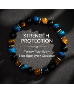 Buddha Stones Tiger Eye Blue Tiger's Eye Black Obsidian Beads Courage Bracelet - 8mm