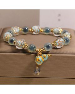 Buddha Stones Blue Candy Agate Liuli Glass Gourd Charm Joy Bracelet - Candy Agate(Love ♥ Joy)