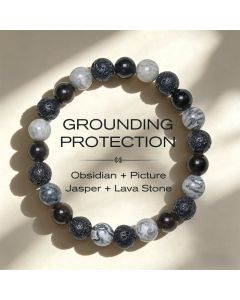 FREE Today: Support and Strength Black Obsidian Lava Rock Picasso Jasper Beads Bracelet - Black Obsidian Picasso Jasper Lava Rock(Wrist Circumference 14-16cm)