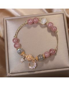 FREE Today: The Healing Positive Strawberry Quartz Bracelet - Strawberry Quartz&Moonstone(Wrist Circumference 16-16.5cm)