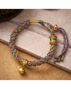 FREE Today: Tibetan Om Mani Padme Hum Strength Bell Charm Multicolor Braided Rope Bracelet - Multicolor(Wrist Circumference: 5.9–6.7 in / 15–17 cm)