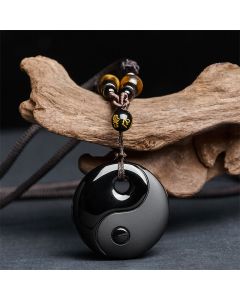 FREE Today: Transformation and Strength Yin Yang Symbol Om Mani Padme Hum Black Obsidian Necklace Pendant - Black Obsidian(Pendant Size: 37*8mm)