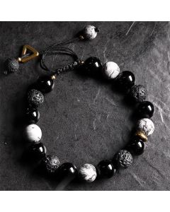 FREE Today: Transmute Negative Energy Black Obsidian Lava Rock Stone Yin Yang Strength Bracelet - Black Obsidian&Lava Rock