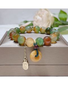 FREE Today: Wealth and Balance Peacock Agate Topaz Peace Buckle Fu Character Bracelet - Peacock Agate(Wrist Circumference: 15-17cm)