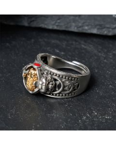 Buddha Stones Copper Pi Xiu Chinese Coin Wealth Spinner Adjustable Ring - US6-10（16–19mm）