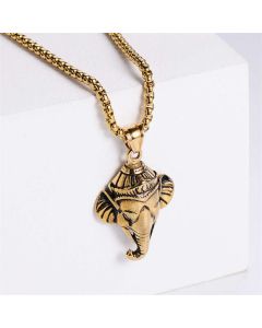 Buddha Stones Ganesh Ganpati Elephant Titanium Steel Protection Pendant Necklace - Black