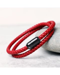 Buddha Stones Genuine Leather Red String Protection Magnetic Buckle Bracelet - Black(Wrist Circumference 14-16cm)
