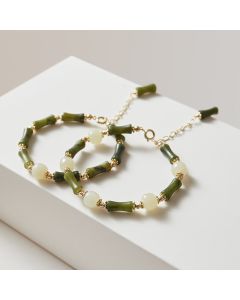 Buddha Stones Glass Bead Bamboo Luck Strength Chain Bracelet - Multi Green Beads