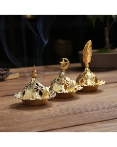 Gold Gourd Star Feather Spiritual Meditation Mini Alloy Metal Incense Burner - Feather 7*9.7cm