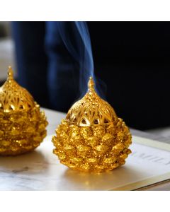 Gold Pine Cone Pattern Spiritual Rituals Mini Incense Burner Home Tabletop Decor - Gold Pine Cone Mini Incense Burner