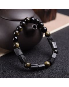 Buddha Stones Gold Sheen Obsidian Black Tourmaline Wealth Bracelet - Gold Sheen Obsidian