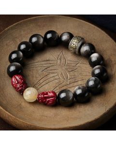 Buddha Stones Gold Sheen Obsidian PiXiu Cinnabar Om Mani Padme Hum Protection Bracelet - Gold Sheen Obsidian (Protection ♥ Relax)