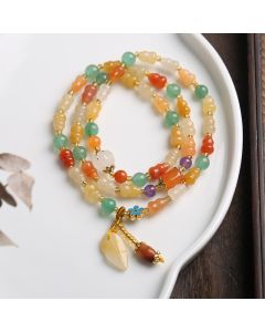 Buddha Stones Golden Silk Jade Gourd Wealth Bracelet - Golden Silk Jade
