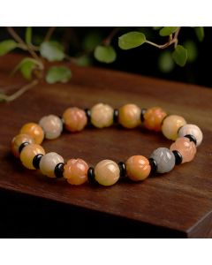 Buddha Stones Golden Silk Jade Lotus Wealth Luck Bracelet - 12mm