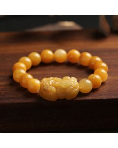 Buddha Stones Golden Silk Jade Pixiu Wealth Bracelet - Golden Silk Jade
