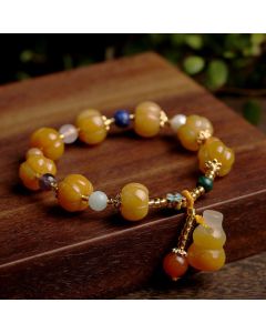 Buddha Stones Golden Silk Jade Pixiu Wealth Bracelet - 2