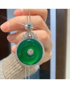Buddha Stones Green Chalcedony Round Peace Buckle Strength Necklace Pendant - Green Chalcedony(Strength♥Courage)