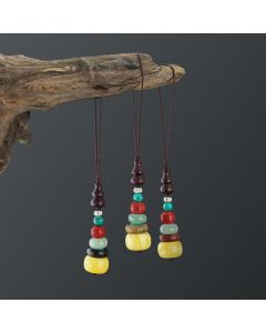 Green Sandalwood Ebony Wood Gourd Seven Layer Pagoda Positive Phone Hanging Decoration - Red Sandalwood