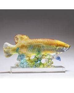 Buddha Stones Handmade Liuli Crystal Koi Fish Art Piece Luck Home Office Decoration - Medium Gold&Base