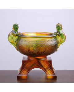 Buddha Stones Handmade Liuli Crystal PiXiu Treasure Bowl Art Piece Home Decoration - Purple
