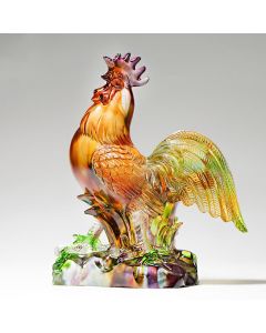 Buddha Stones Handmade Liuli Crystal Rooster Art Piece Home Decoration - Medium 20*10*25cm