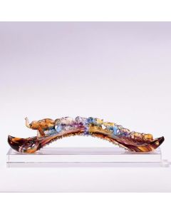 Buddha Stones Handmade Liuli Crystal Ruyi Elephant Art Piece Home Decoration With Crystal Base - 30.5*7.5*7cm