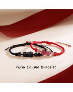 Buddha Stones Handmade Natural Silver Sheen Obsidian Strawberry Quartz PiXiu Protection Braided Bracelet - Strawberry Quartz(Love♥Healing)(Bracelet Size 22-24cm)