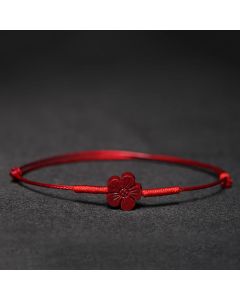 Buddha Stones Handmade Plum Blossom Four Leaf Clover PiXiu Lotus Koi Fish Cinnabar Blessing Braid Bracelet - Black(Wrist Circumference 14-19cm) / Fu Auspicious Character