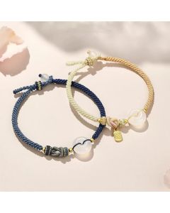 Buddha Stones Handmade White Agate Peace Buckle Luck Happiness Protection Weave String Bracelet - Blue