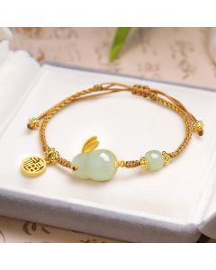 Buddha Stones Year of the Rabbit Hetian Jade Happiness Blessing Wealth String Bracelet - Hetian Jade(Prosperity♥Abundance)