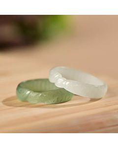 Buddha Stones Hetian White Jade Cyan Jade Koi Fish Success Luck Ring - White Jade ( Protection ♥ Happiness) / 21mm
