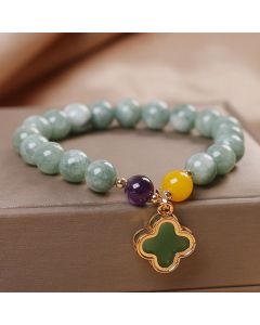 Buddha Stones Jade Four Leaf Clover Luck Bracelet - Jade&Four Leaf Clover