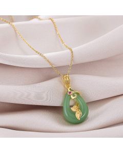 Buddha Stones Jade Oval Pattern Blessing Fortune Necklace Pendant - White
