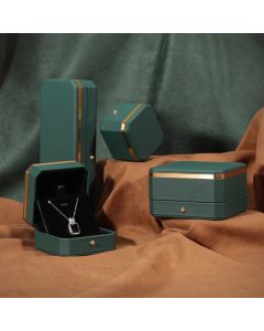Buddha Stones Jewelry Storage Box PU Leather Gift Box - Green / Ring Box (6.5*6*5cm)