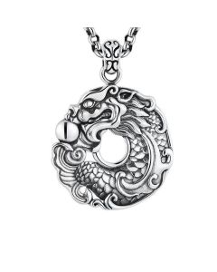 Buddha Stones Koi Fish Dragon Peace Buckle Wealth Necklace Pendant - Koi Fish Dragon