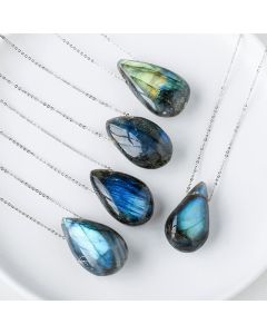Buddha Stones Labradorite Water Drop Support Healing Necklace Pendant - Labradorite(Glow Varies – Subtle to Strong)