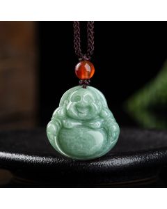 Buddha Stones Laughing Buddha Cyan Jade Success Necklace String Pendant - Cyan Jade