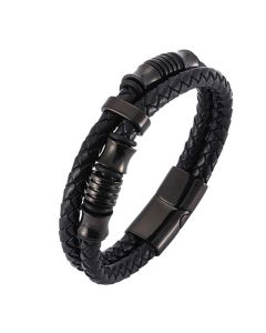 Buddha Stones Layered Leather Weave Fortune Bracelet - Silver&Gold 20.5cm