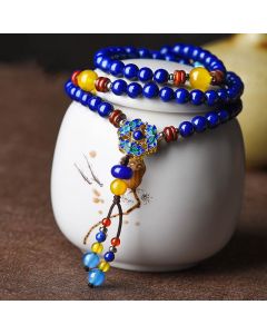 Buddha Stones Lazurite Lapis Lazuli Yellow Agate Positive Bracelet - Lazurite&Yellow Agate