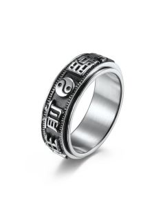Letter Words Balance Calm Titanium Steel Rotatable Ring - US11