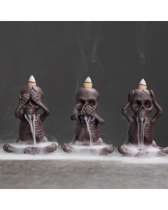 Buddha Stones Little Skull Ghost Purple Clay Backflow Smoke Fountain Peace Incense Burner Decoration - 3Pcs Little Ghost(Don't Look&Don't Speak&Don't Listen)