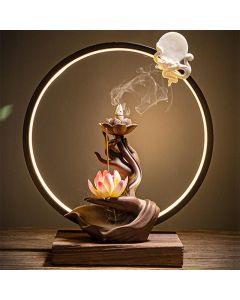 Buddha Stones Lotus Bergamot Healing Incense Burner - White