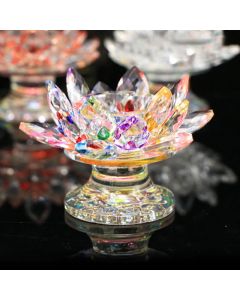 Lotus Flower Crystal Candle Holder Home Office Offering Decoration - Gold