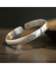Buddha Stones Lotus Flower Heart Sutra White Copper Healing Luck Bracelet - Copper(Inner Diameter 55mm)