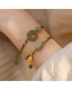 Buddha Stones Lotus Jade Peace Buckle Bead Luck Happiness Charm String Bracelet - Peace Buckle