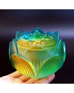 Buddha Stones Lotus Liuli Crystal Healing Meditation Incense Burner - White 7.8*4.5cm