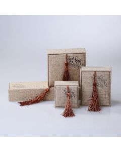 Buddha Stones Lotus Pattern Jewelry Storage Box Gift Box Tassels - Ring Box (60*68*38mm)